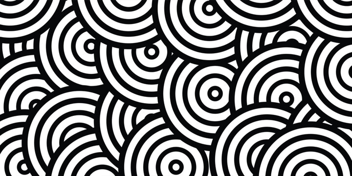 Optical illusion pattern with concentric circles and interlocking black and white shapes.