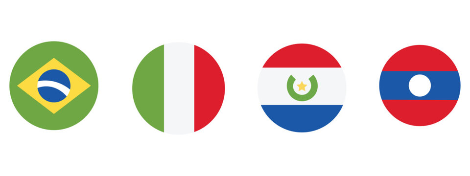 Circular national flag icons for brazil italy paraguay laos