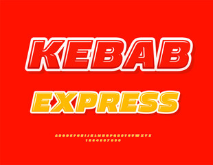 Fototapeta premium Vector Marketing banner Kebab Express. Glossy Dynamic Yellow Font. Digital Alphabet Letters and Numbers set