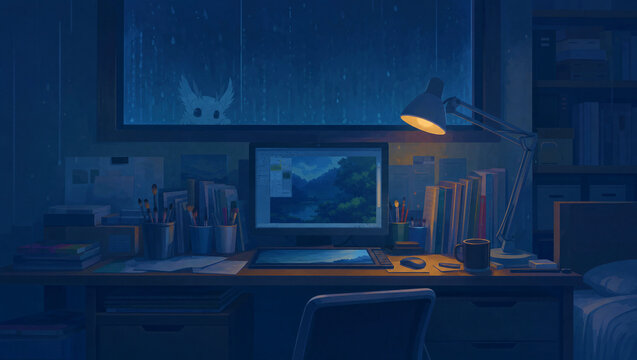 作業台、セル画調、イラスト、アニメ背景、動画用素材、背景