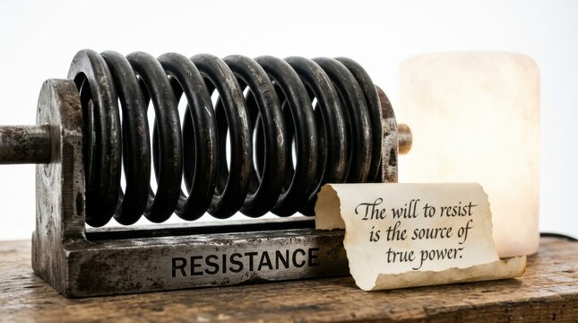 Metal spring representing resistance with inspirational quote
