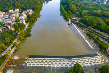 Aerial View of Fish Scale Dam on Yipu River in Guilin Guangxi China © TrieuHao