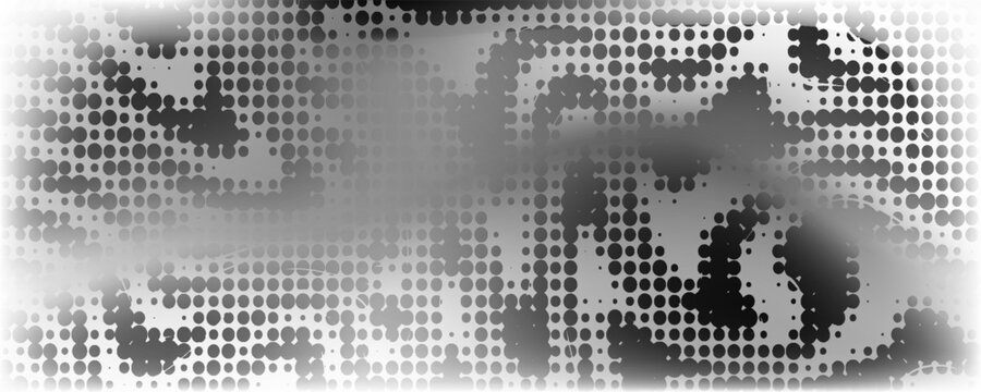 Background with irregular, chaotic dots, points, circle. Abstract monochrome pattern. Black and white color.