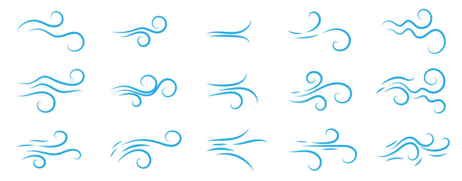 Wind effect flow with line air spiral and symbol breeze water. Icon windy illustration with sketch gust spring and mist speed wave. Flat vector wind with comic background line and design art air.