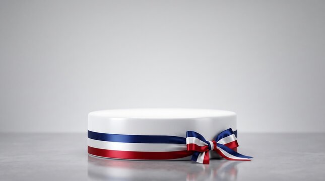 3D White Product Podium with Patriotic Satin Ribbon