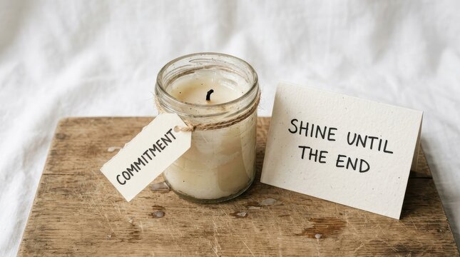 Candle with commitment tag and inspirational message