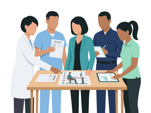 diverse healthcare team collaborating on clinical strategy and medical case planning, multi-disciplinary diagnostic meeting, hospital professional