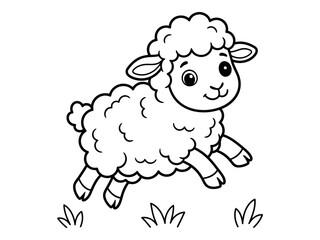 Obraz premium Adorable lamb jumping illustration for coloring pages black and white silhouette