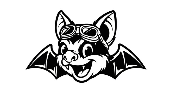 Cartoon bat with goggles smiling illustration on white background