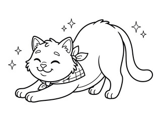 Stretching cat illustration for coloring pages cute feline drawing silhouette