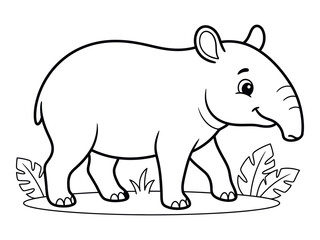 Obraz premium Tapir outline for coloring book with leaves and grass black and white silhouette