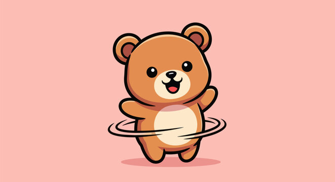 Cartoon bear with a hula hoop isolated on a pink background