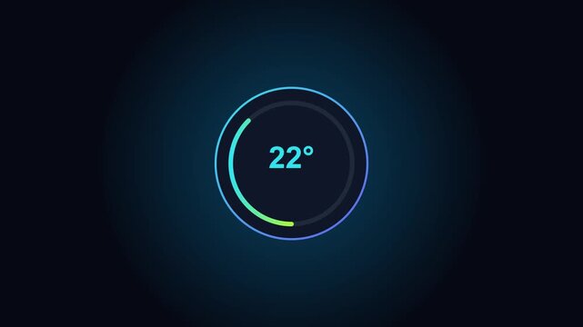 Digital circular progress bar with 22 degree temperature indicator animation 4k degrees