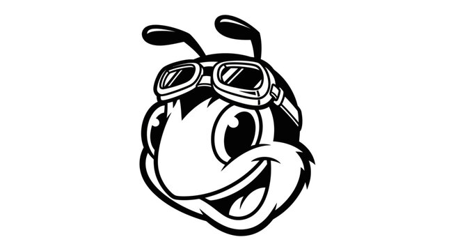 Cartoon bee character smiling wearing aviator goggles vector illustration