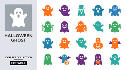 Obraz premium Colorful Halloween Ghost Vector Icon Set Featuring Diverse Spooky Expressions and Poses