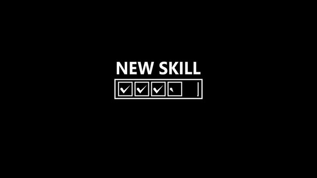 Skill progression visualization with checkmarks and bars on black background horizontal composite video skills learning