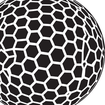 Spherical golf ball with a geometric hexagonal pattern design isolated on canvas.