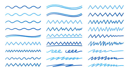 Blue Hand Drawn Wavy and Jagged Line Art Collection © Roni