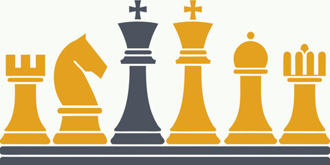 Chess Pieces Lineup A Flat Vector Illustration With Two Tone Coloring © bashanti