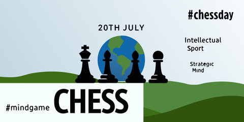 Chess Pieces With Globe Illustration Vector Graphic For World Chess Day © bashanti