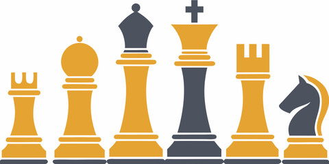 Chess Pieces Lineup Yellow And Gray Vector Illustration On White Background © bashanti