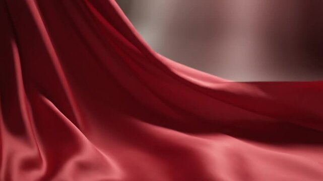 Elegant red silk fabric waving softly in the wind with smooth satin texture and luxury lighting