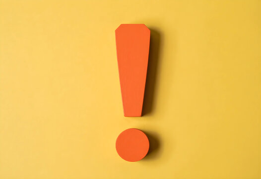 Orange exclamation mark on a yellow background, attention and warning concept, important information and alert symbol