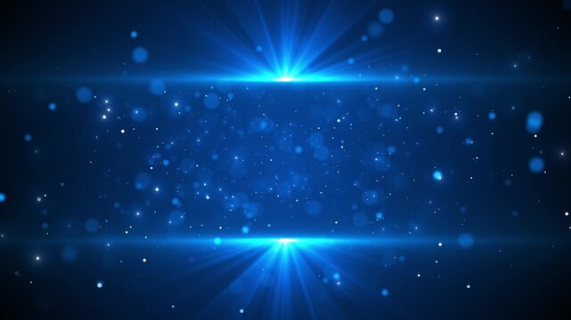 Blue light flare background soft bokeh particles, mirrored horizon glow, cinematic dark space. title reveals, event openers, music videos, festive edits, elegant overlays, clean presentation loops.