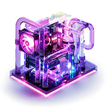 3D Custom PC Liquid Cooling Loop Acrylic Tube Reservoir Render