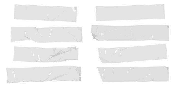 Realistic crumpled adhesive tape pieces collection on a white background isolated set masking