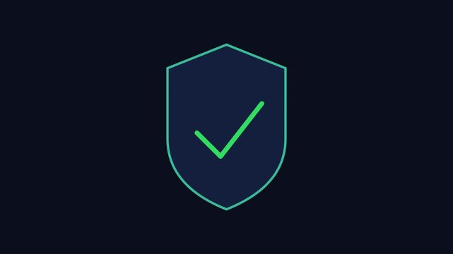 Digital security shield animation with green checkmark for cyber protection, data privacy, and verified authentication concepts 4k