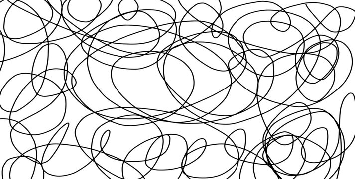 Abstract tangled black lines and loops pattern