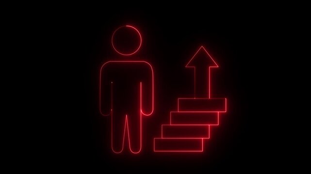 Glowing Neon Personal Development Icon Animation on Black Background Self Growth 4K Loop motion video.