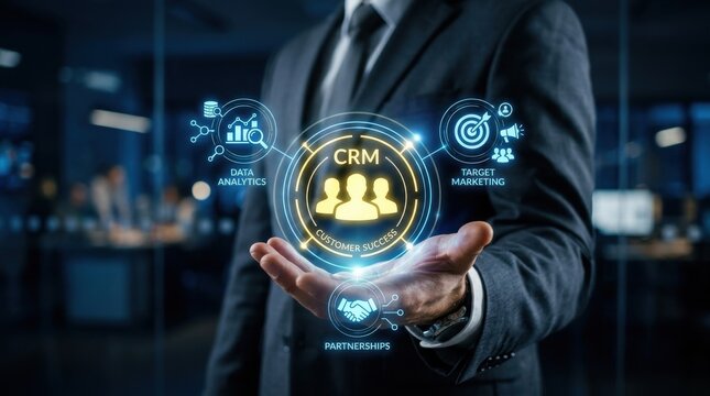 Crm system concept data analytics customer success and targeted marketing in a modern business environment