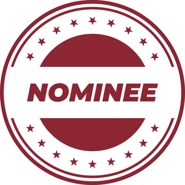 A distinctive red circular nominee stamp with elegant stars perfect for awards recognition certificates and special event badges