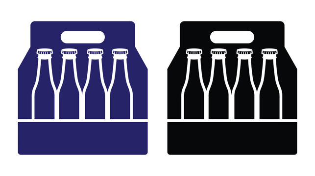 Beer six pack carrier icon with bottles in black silhouette vector illustration