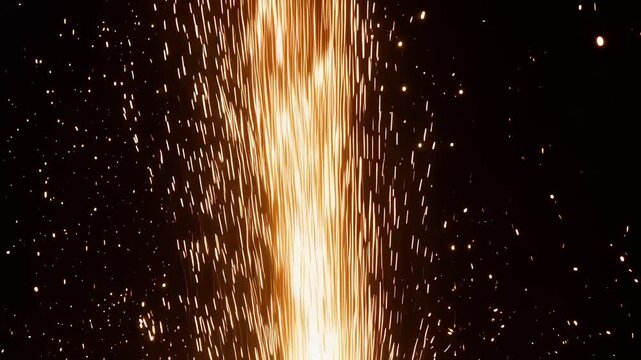 Stunning abstract golden light particles and glowing vertical lines rising upwards on a dark black background. Perfect for luxury, technology, data visualization, and celebratory concepts