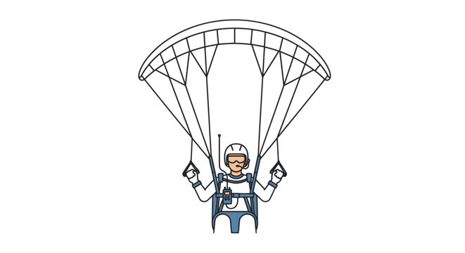 Cartoon character skydiving with open parachute illustration.