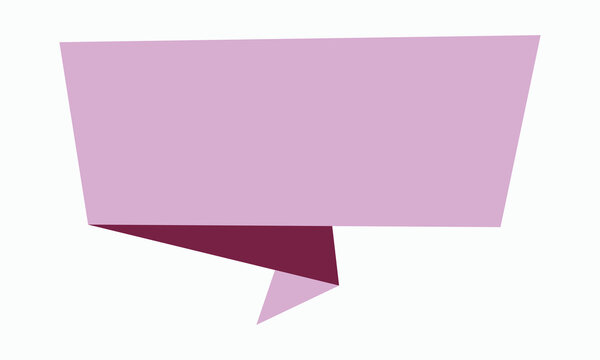 Origami style speech bubble with purple and pink colors, abstract geometric shape for text, creative message container, folded paper effect, empty notification banner for announcement, isolated.