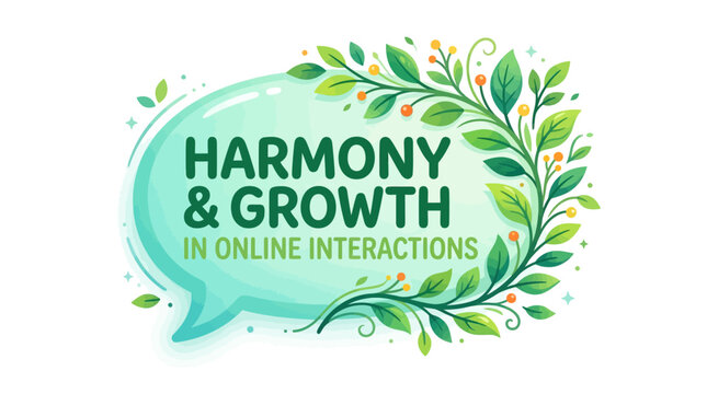 Harmony and growth in online interactions speech bubble vector illustration with green leaves and berries on white background concept