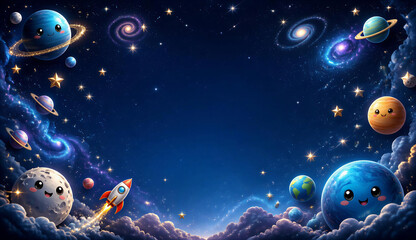 Naklejka premium A night sky filled with various planets and twinkling stars, showcasing the beauty of the universe.
