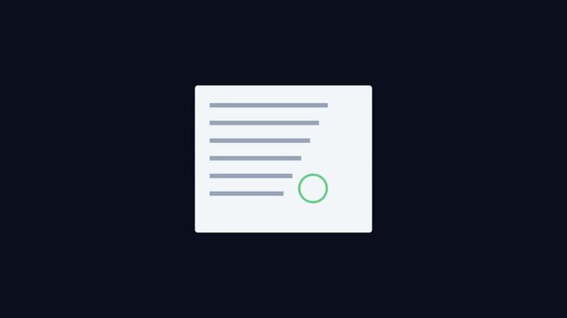 Minimalist document checklist animation with green checkmark approval for business task completion and success 4k
