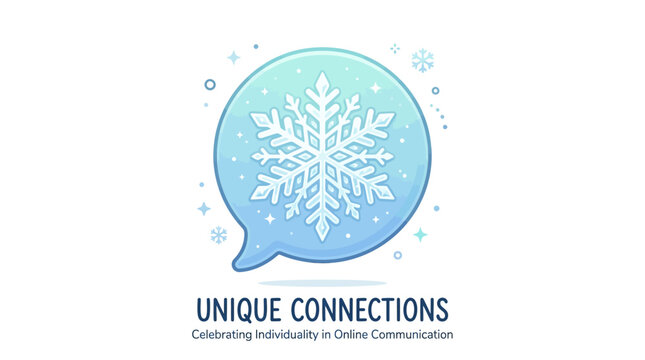 Unique Connections Logo with Snowflake in Speech Bubble for Winter Social Media Branding and Online Communication Identity Design