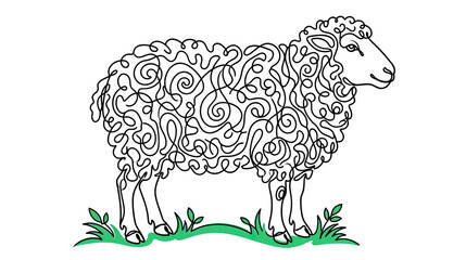 Stylized Sheep Illustration with Curly Wool and Green Grass © roziah