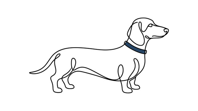 Continuous Line Drawing of a Dachshund Dog with Collar