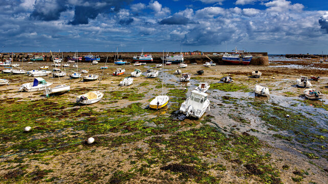 The coastal landscape and the harbour at Cleder in Brittany
