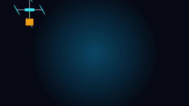 Minimalist drone animation: digital quadcopter flying on dark blue 4k background, technology