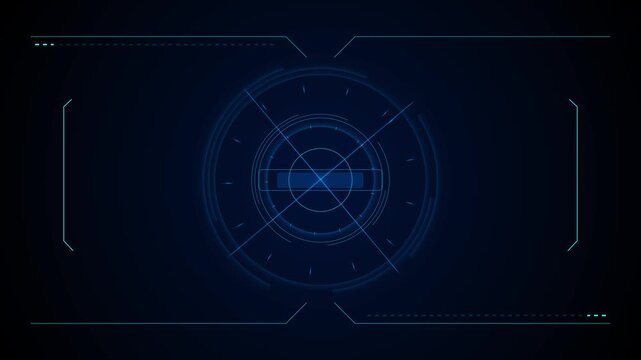 Blue circular HUD interface background glowing rings, cyan brackets, futuristic control panel. cyber videos, data dashboards, software intros, sci tech overlays, gaming screens, digital title template
