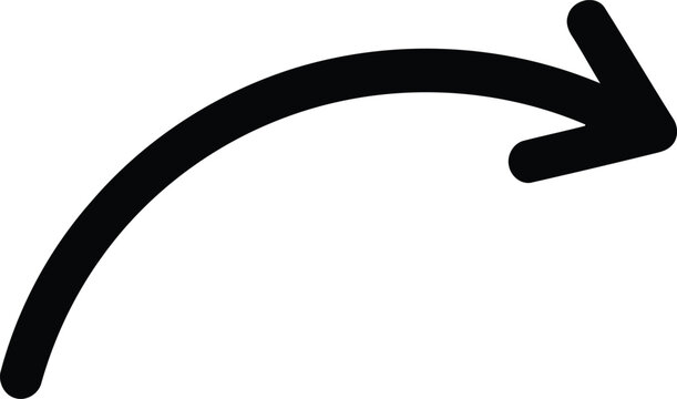 Hand drawn doodle style bent arrow pointing right, black color sketch ink design element on transparent background.