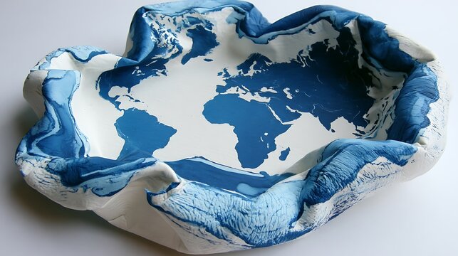 Abstract 3D world map showing continents and oceans with a modern artistic relief texture